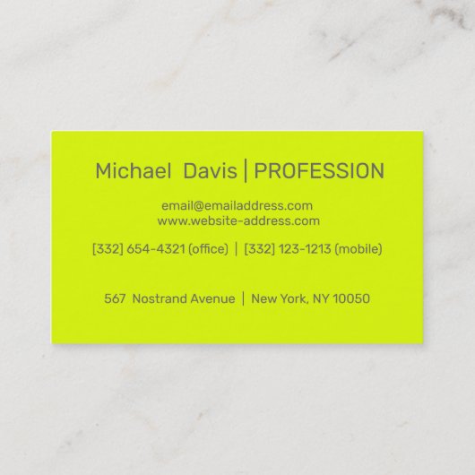 Carte De Visite jaune fluorescent - monogramme gras (Dos)