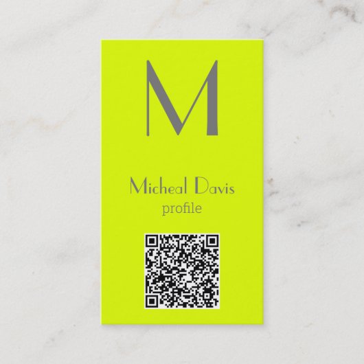 Carte De Visite jaune fluorescent - monogramme gras - code QR (Devant)