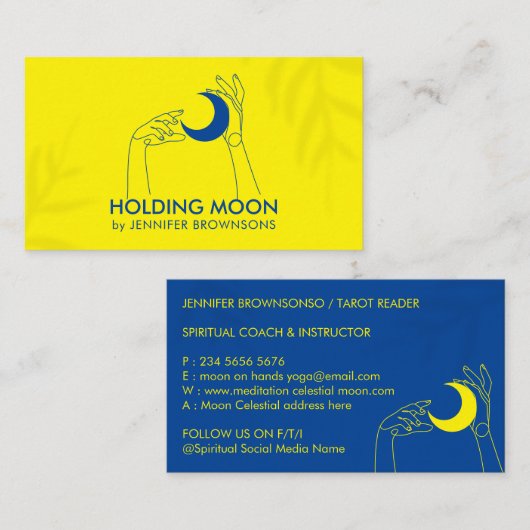 Carte De Visite Jaune Fortune Teller Touch Moon Crescent Main (Devant / Derrière)