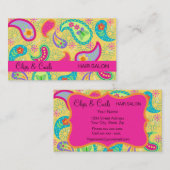 Carte De Visite Jaune Fuchsia rose moderne Paisley Whimsy Motif (Devant / Derrière)