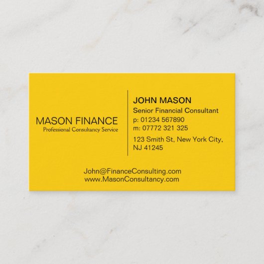 Carte de visite jaune générique simple (Devant)