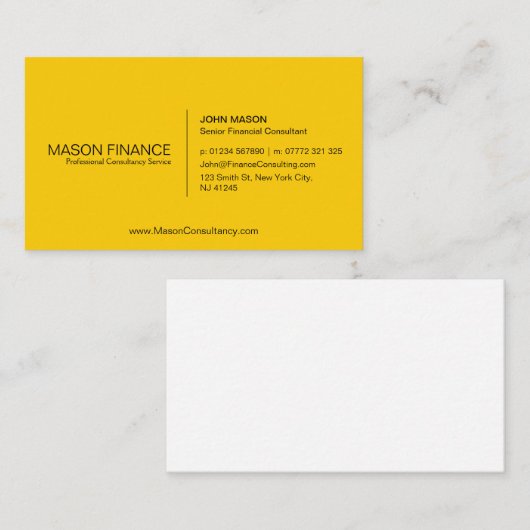 Carte de visite jaune générique simple (Devant / Derrière)