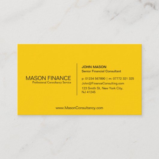 Carte de visite jaune générique simple (Devant)