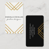 Carte De Visite Jaune géométrique élégant avec lignes or (Devant / Derrière)