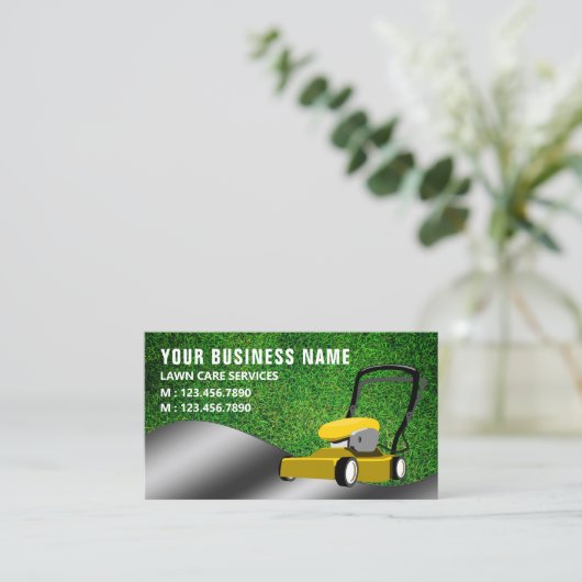 Carte De Visite Jaune Jaune Jardinage Service Découpe De Grass (Debout devant)