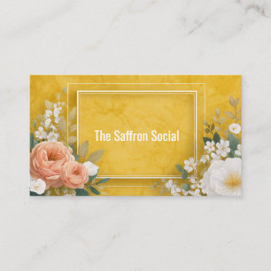 Carte De Visite Jaune Moutarde Floral Aquarelle Géométrique Rose