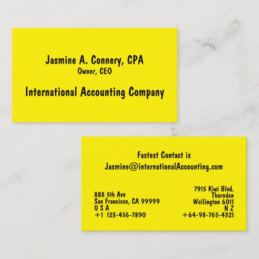 Carte de visite jaune noir (Devant / Derrière)