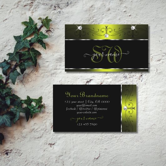 Carte De Visite Jaune Noir Squigles Diamètre Étincelant Initiales