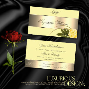 Carte De Visite Jaune or Décor Joli Fleur Rose avec Initiales