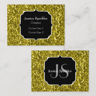 Carte De Visite Jaune or foncé faux paillettes scintillantes Monog