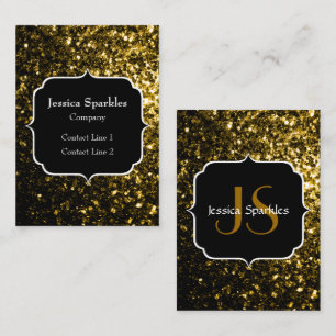 Carte De Visite Jaune or foncé faux paillettes scintillent Monogra