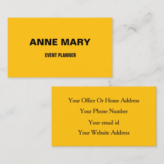 Carte De Visite Jaune Orange Professional Modern Event Manager (Devant / Derrière)