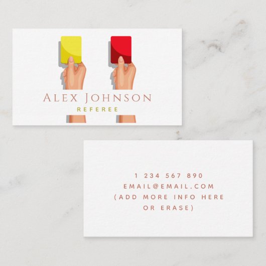 Carte De Visite Jaune Red Card Soccer arbitre Sport Jeu Ref (Devant / Derrière)