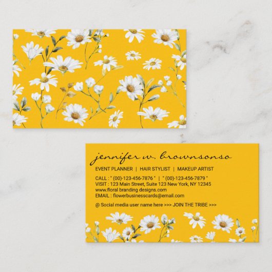 Carte De Visite Jaune signature de script (Devant / Derrière)