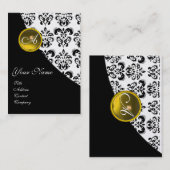 Carte De Visite JAUNE TOPAZ NOIR DAMASK MONOGRAM or métallique (Devant / Derrière)