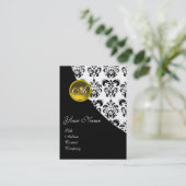 Carte De Visite JAUNE TOPAZ NOIR DAMASK MONOGRAM or métallique (Debout devant)