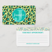 Carte De Visite Jaune Turquoise Empreinte de léopard Rockabilly Mo (Devant / Derrière)