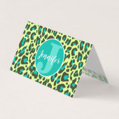 Carte De Visite Jaune Turquoise Empreinte de léopard Rockabilly Mo (Devant)