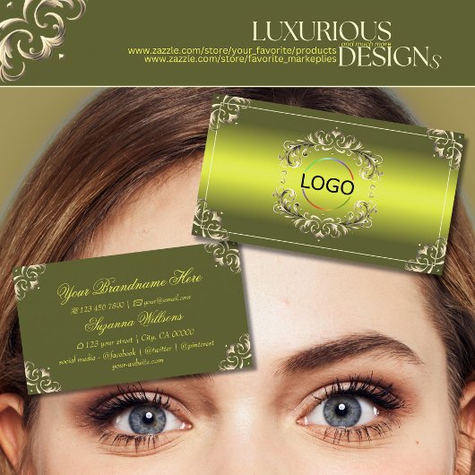 Carte De Visite Jaune vert décoratif avec logo oculaire