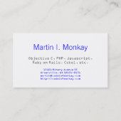 Carte De Visite Javascript du singe de code (Dos)