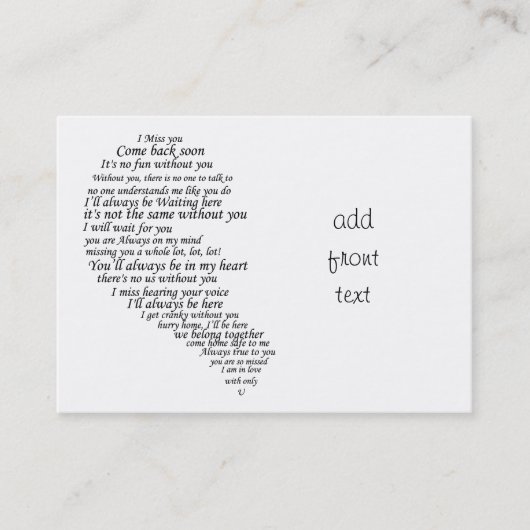 Carte De Visite Je te manque du texte en demi-coeur (Devant)