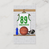 Carte De Visite Jersey de basketball blanc et vert personnalisé (Dos)