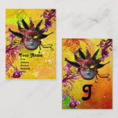 Carte De Visite JESTER NOIR ROUGE MASK Masquerade Party Jaune (Devant / Derrière)