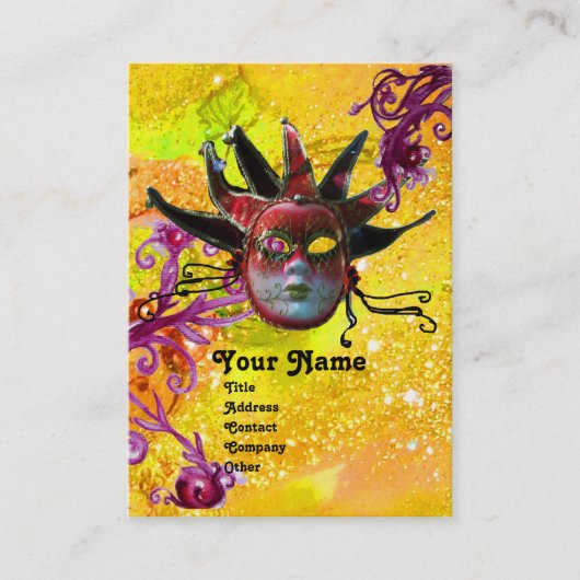 Carte De Visite JESTER NOIR ROUGE MASK Masquerade Party Jaune (Devant)