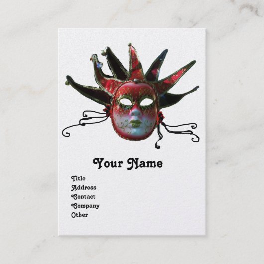 Carte De Visite JESTER ROUGE NOIR MASK Masquerade Party Pearl (Devant)