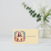 Carte De Visite Jésus Accueillant Mains Aquarelle (Jaune) (Debout devant)