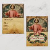 CARTE DE VISITE JÉSUS ENFANT AUX ANGES ET COURONNES DE NOËL (Devant / Derrière)