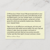 Carte De Visite Jésus infantile de prière d'anges de Prague (Dos)