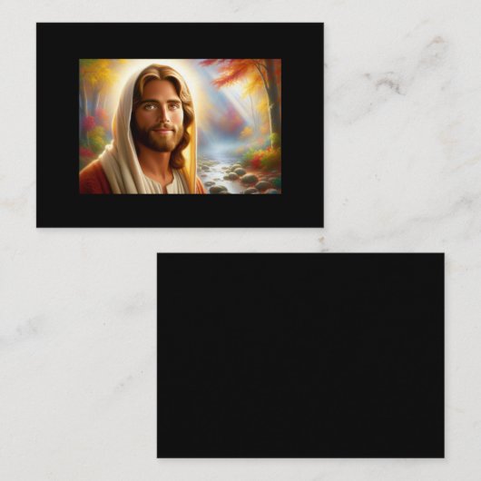 Carte De Visite Jésus souriant dans une forêt céleste (Devant / Derrière)