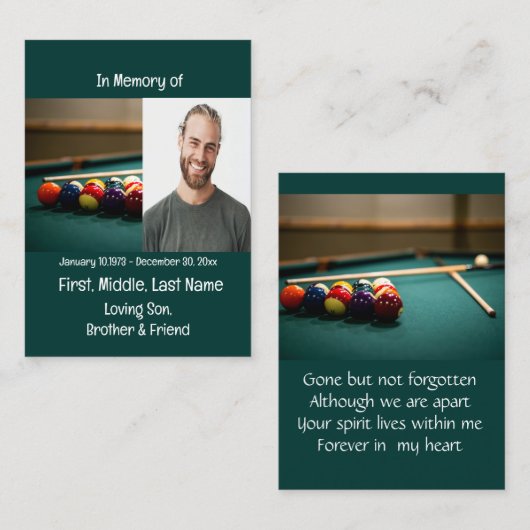 Carte De Visite Jeu de pool Memorial Keepsaké (Devant / Derrière)