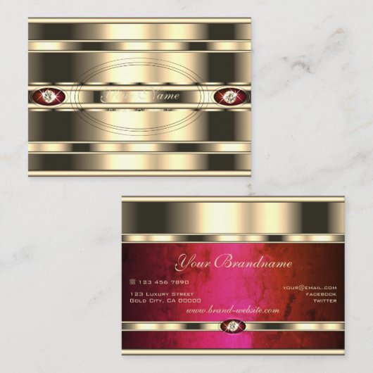 Carte De Visite Jeu d'oeil doré avec marbre rouge et diamants (Devant / Derrière)