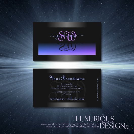 Carte De Visite Jeu d'oeil noir bleu brillant avec Initiales chic