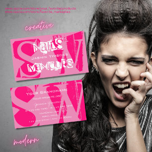 Carte De Visite Jeu d'yeux rose et blanc avec Monogramme élégant