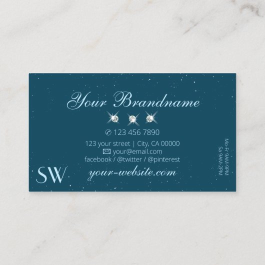 Carte De Visite Jeu d'yeux Turquoise bleu étincelant Diamants Init (Dos)