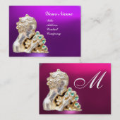Carte De Visite JEUNE FILLE AUX FLEURS MONOGRAM Or, Rose Fuchsia (Devant / Derrière)