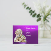 Carte De Visite JEUNE FILLE AUX FLEURS MONOGRAM Or, Rose Fuchsia (Debout devant)