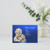 Carte De Visite JEUNE FILLE AVEC FLEURS MONOGRAM Or, Bleu (Debout devant)