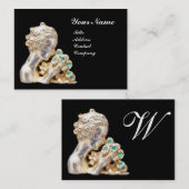 Carte De Visite JEUNE FILLE AVEC FLEURS MONOGRAM OR, Noir, Bleu (Devant / Derrière)