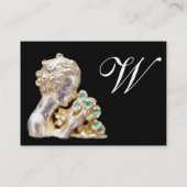 Carte De Visite JEUNE FILLE AVEC FLEURS MONOGRAM OR, Noir, Bleu (Dos)