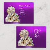 Carte De Visite JEUNE FILLE AVEC FLEURS MONOGRAM Or, Violet (Devant / Derrière)