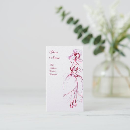 Carte De Visite JEUNE FILLE MODE DE BEAUTÉ DRAWING, Perle blanche  (Debout devant)