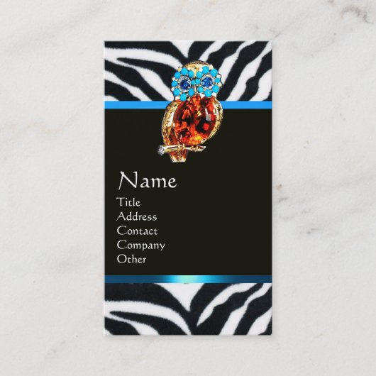 CARTE DE VISITE JEWEL OWL BLUE BLACK WHITE ZEBRA FUR MONOGRAM (Devant)