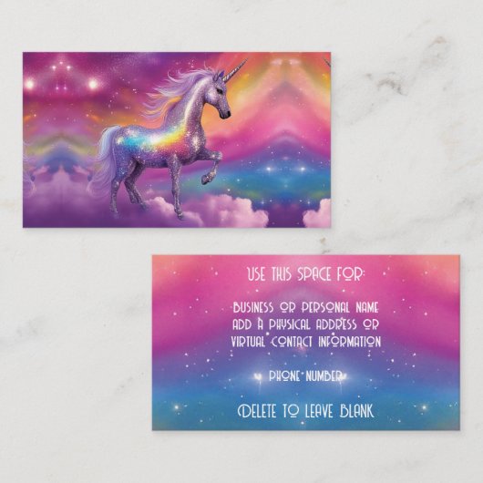 Carte De Visite Jewel Tone Cosmic Sparkle Rainbow Glitter Unicorn (Devant / Derrière)