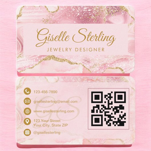Carte De Visite Jewelry Designer Pink Gold Agate QR Code