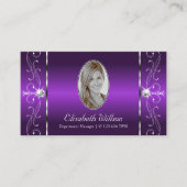 Carte De Visite Joaillé élégant violet blanc squigglé avec photo (Devant)