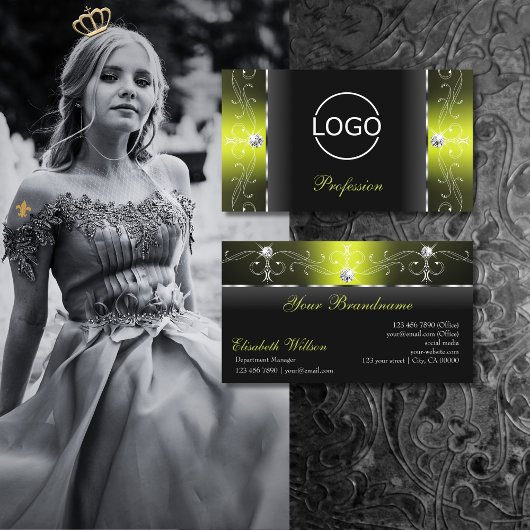 Carte De Visite Joaillerie élégante noire et Jaune braguée ajouter